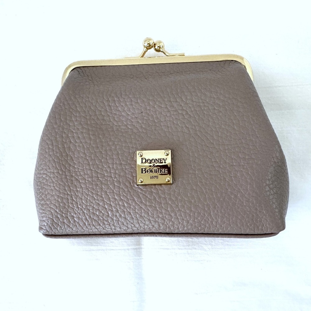 Dooney & Bourke Pebble Leather Framed Kisslock Coin Purse Gray